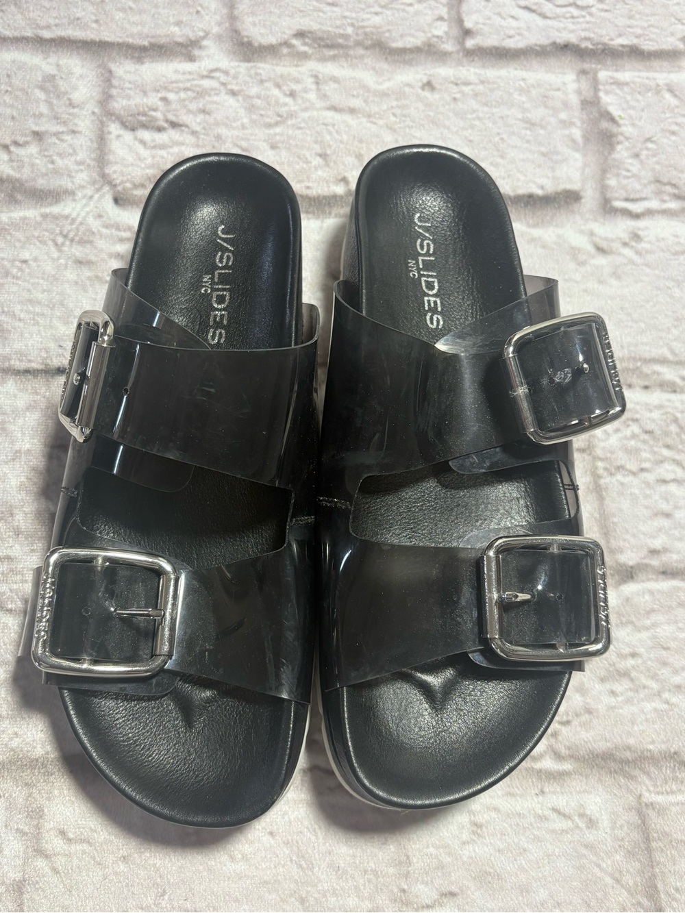 JSlides platform clear black jelly straps sandals Sz 8